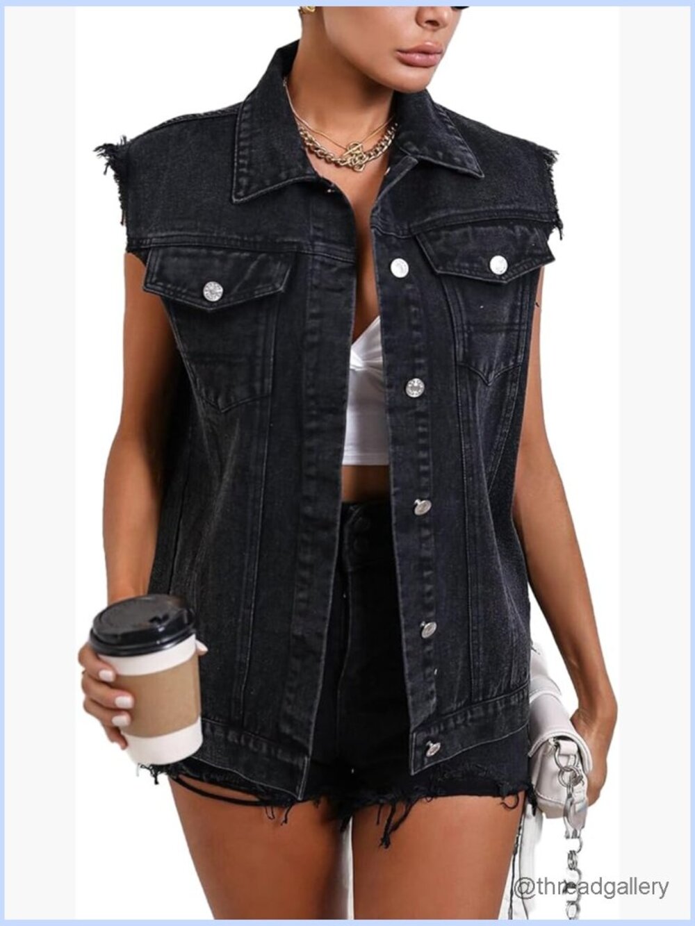 Sleeveless Denim Vest Classic Button Down Jean Jacket with Pockets